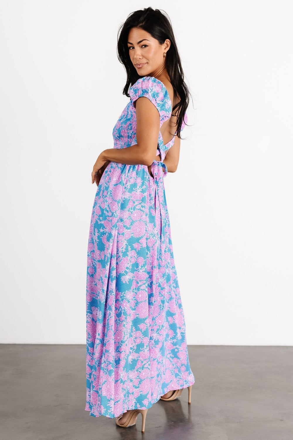 Tabitha Open Back Maxi Dress | Baltic Born Blue + Pink