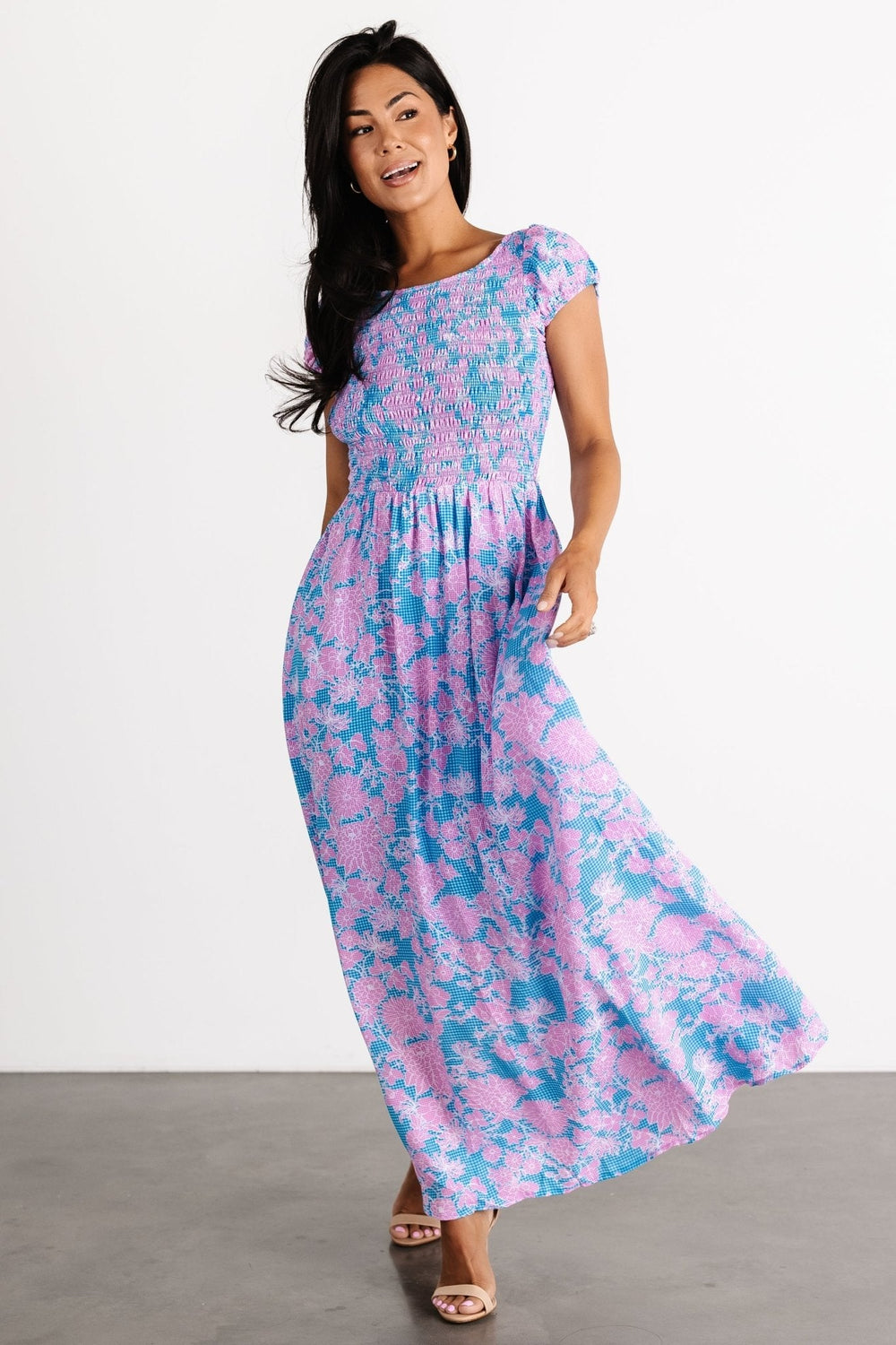 Tabitha Open Back Maxi Dress | Baltic Born Blue + Pink