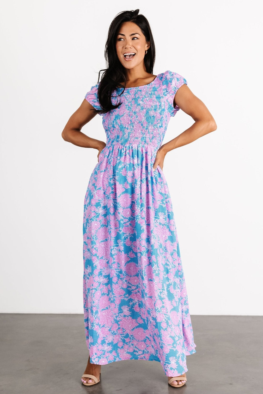 Tabitha Open Back Maxi Dress | Baltic Born Blue + Pink