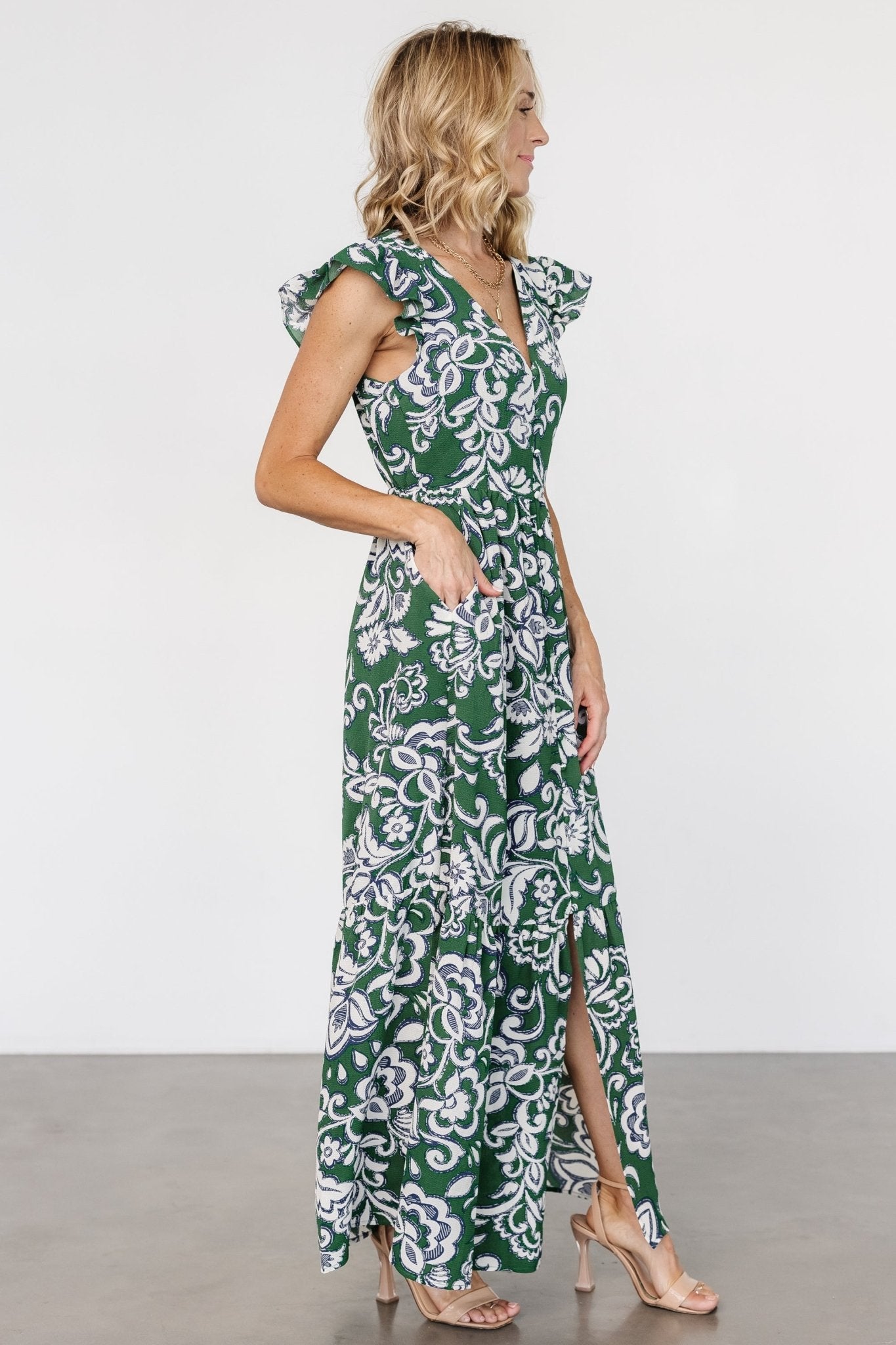 Kaia Button Maxi Dress | Baltic Born Green Print