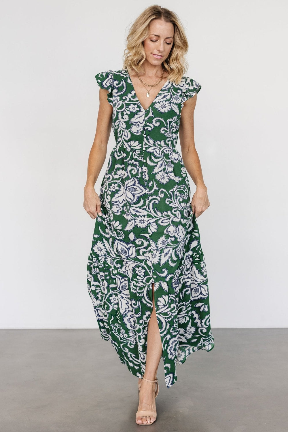 Kaia Button Maxi Dress | Baltic Born Green Print
