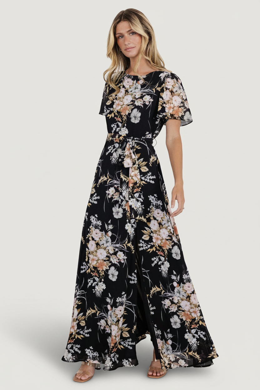 Naomi Short Sleeve Maxi Dress | Baltic Born Black Floral