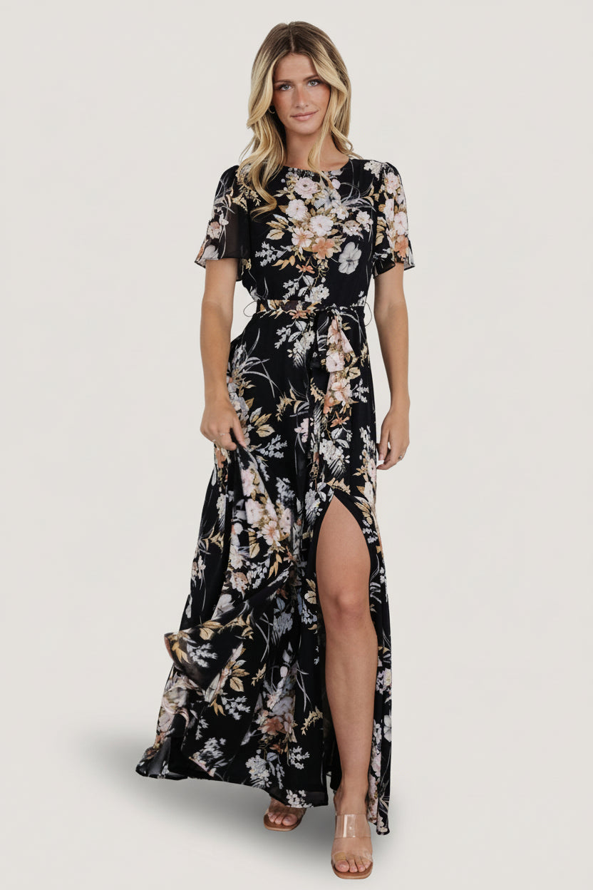 Naomi Short Sleeve Maxi Dress | Baltic Born Black Floral