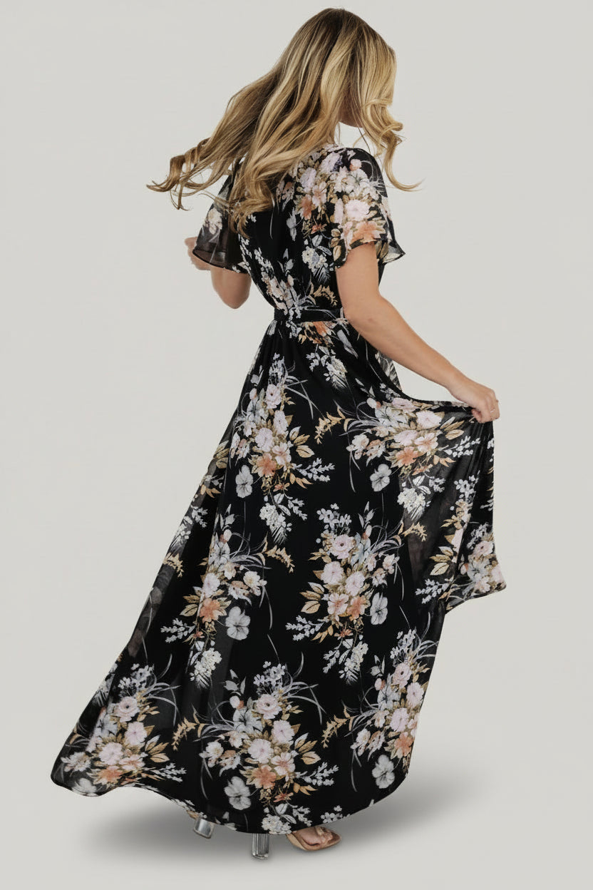 Naomi Short Sleeve Maxi Dress | Baltic Born Black Floral