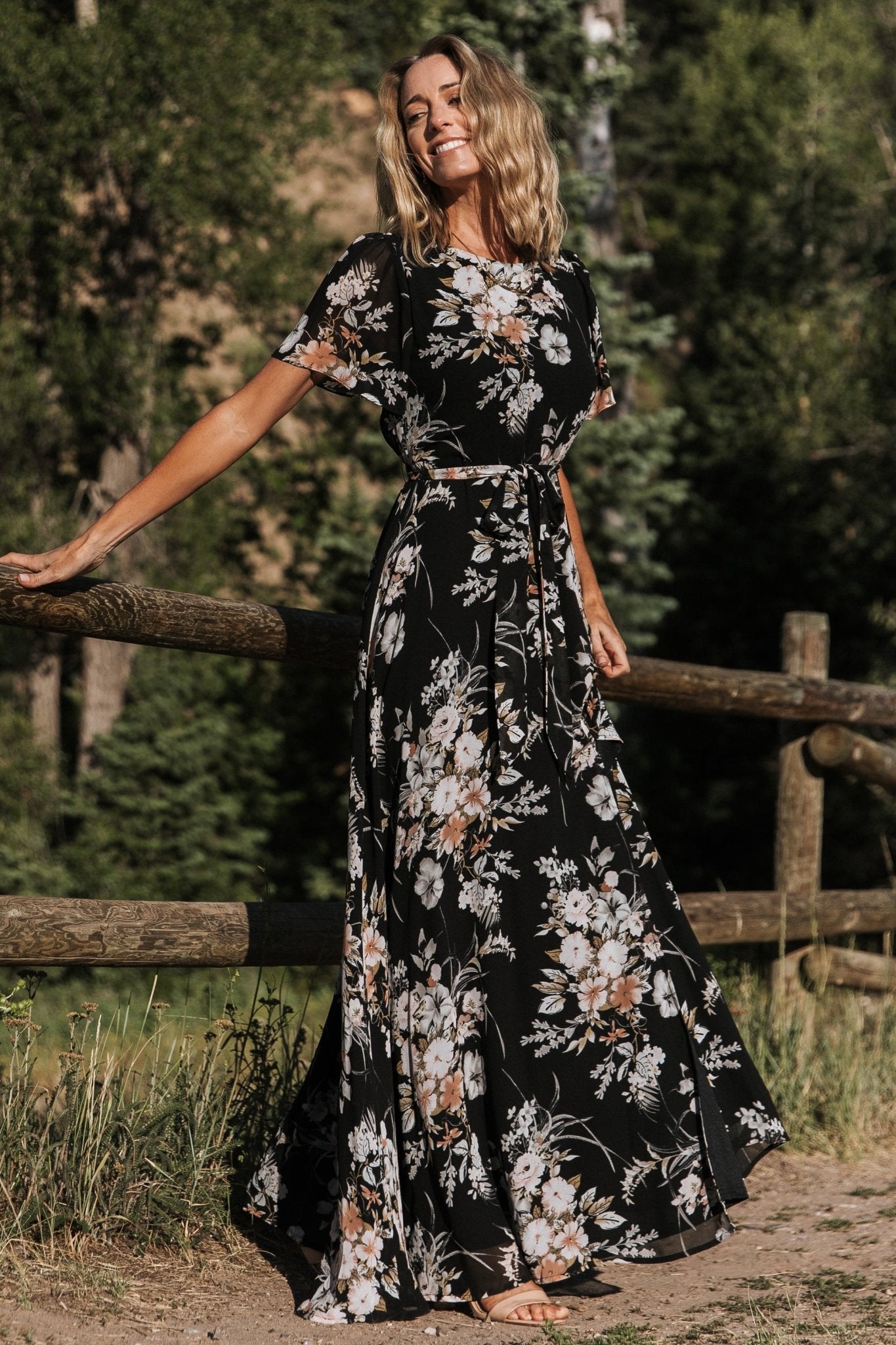 Naomi Short Sleeve Maxi Dress | Baltic Born Black Floral