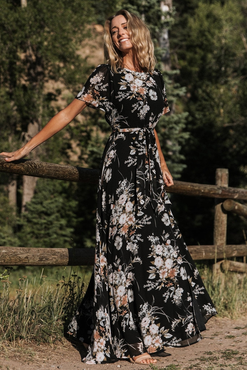 Naomi Short Sleeve Maxi Dress | Baltic Born Black Floral