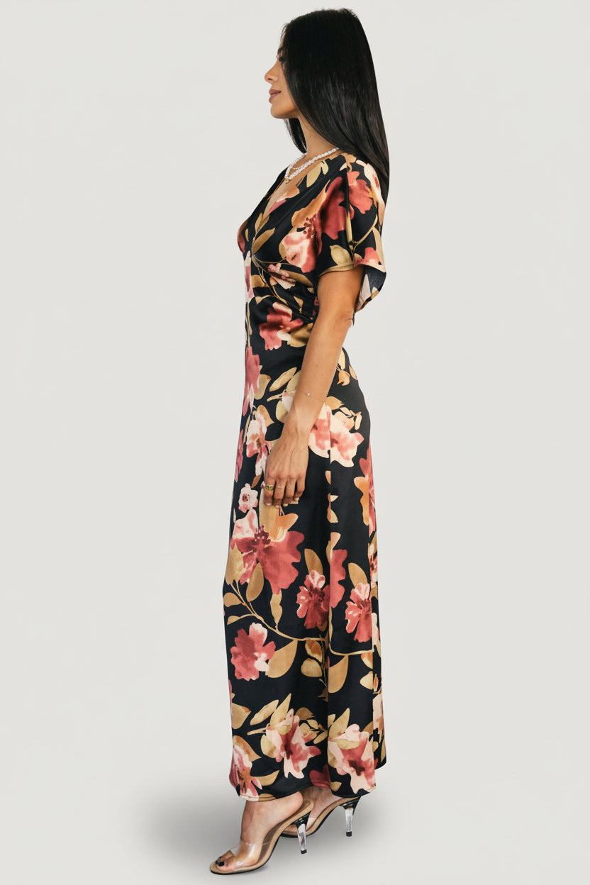 Milana Satin Maxi Dress | Baltic Born Black Floral