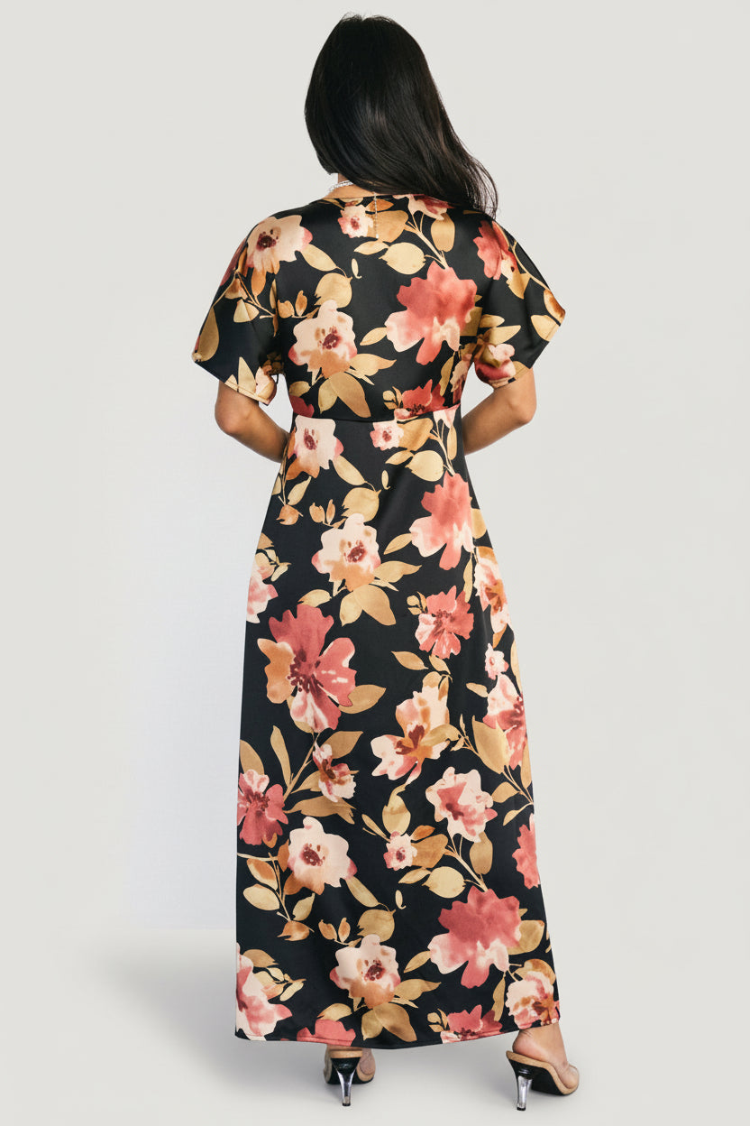 Milana Satin Maxi Dress | Baltic Born Black Floral
