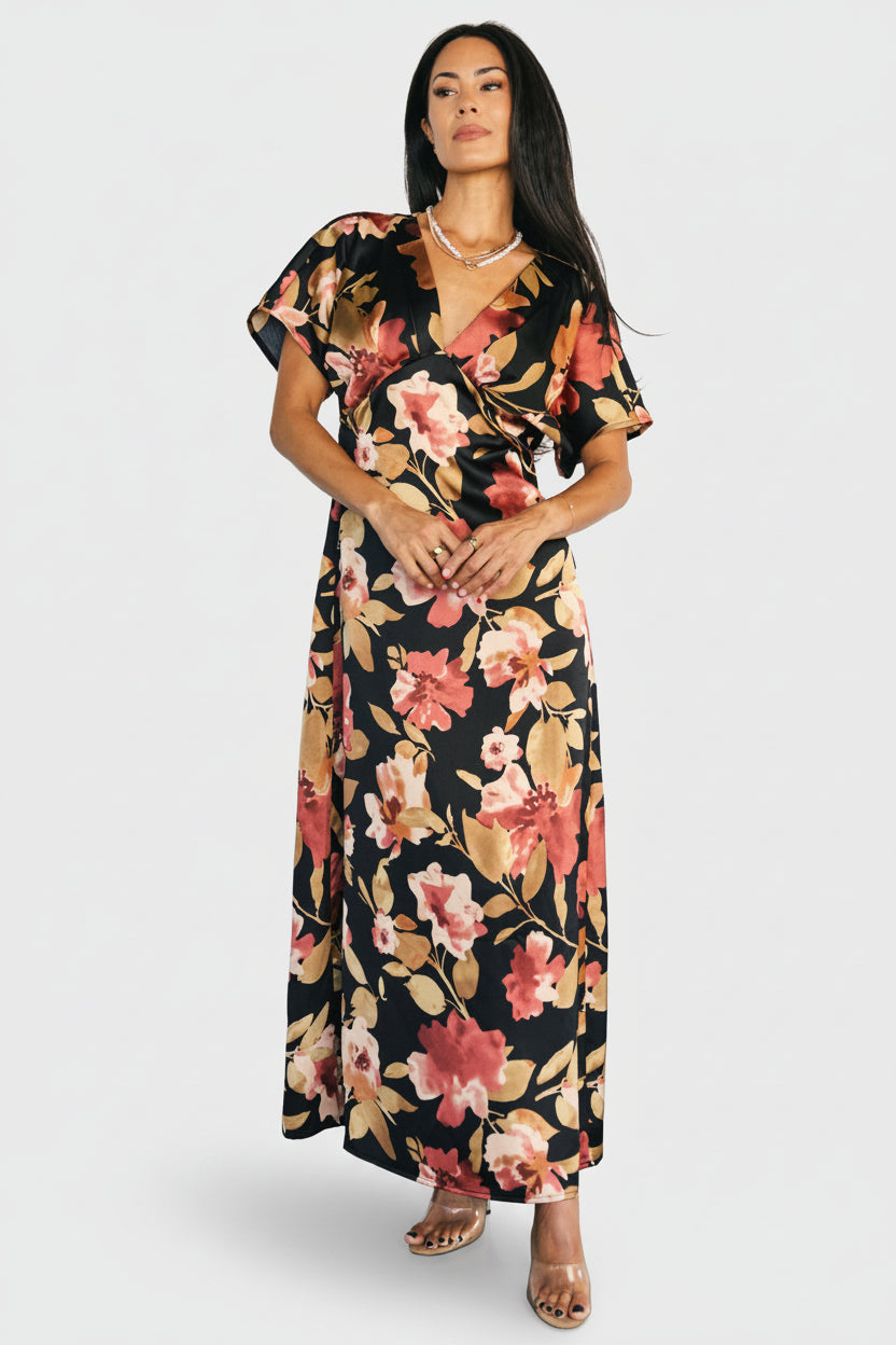 Milana Satin Maxi Dress | Baltic Born Black Floral
