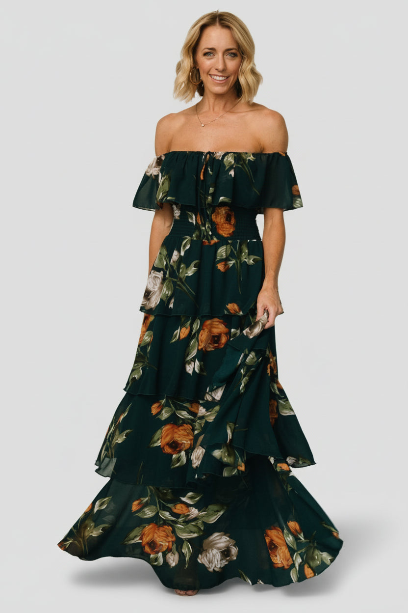 Carina Off Shoulder Maxi Dress | Baltic Born Deep Topaz Floral