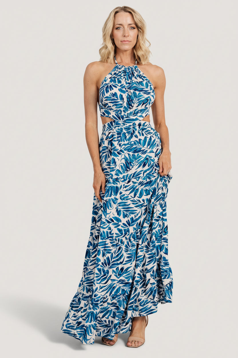 Brett Halter Maxi Dress | Baltic Born Cobalt Print