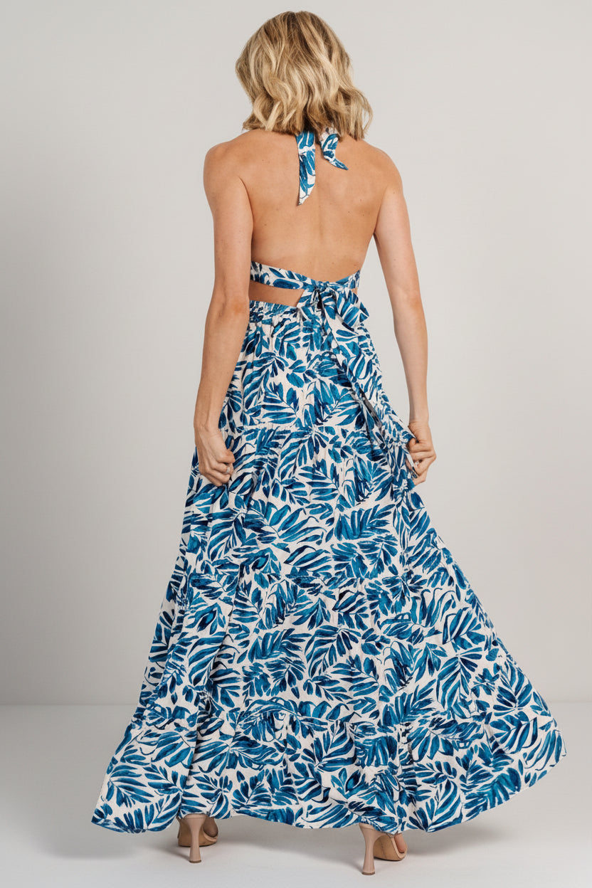 Brett Halter Maxi Dress | Baltic Born Cobalt Print