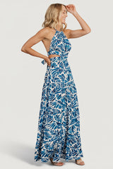 Brett Halter Maxi Dress | Baltic Born Cobalt Print