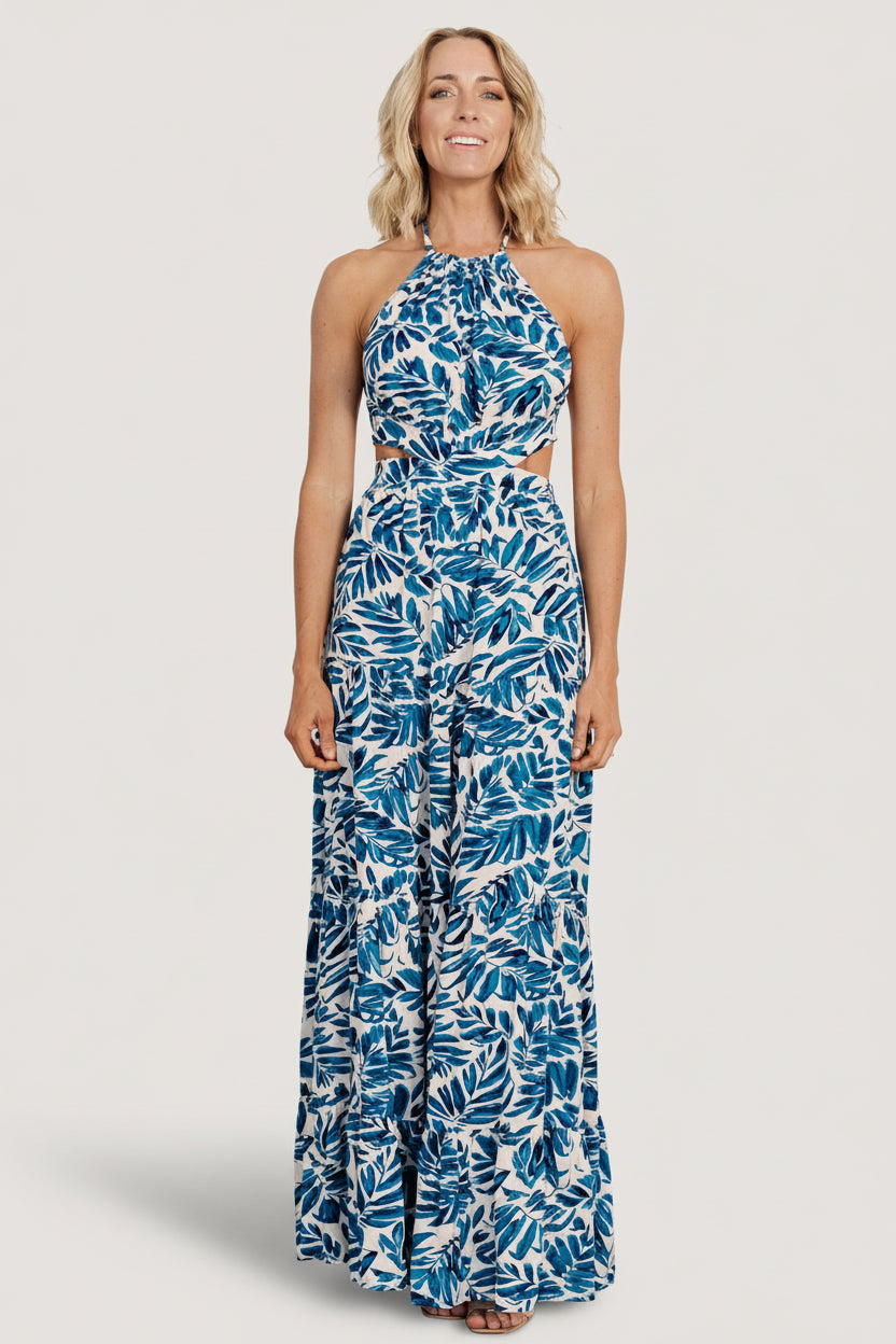 Brett Halter Maxi Dress | Baltic Born Cobalt Print