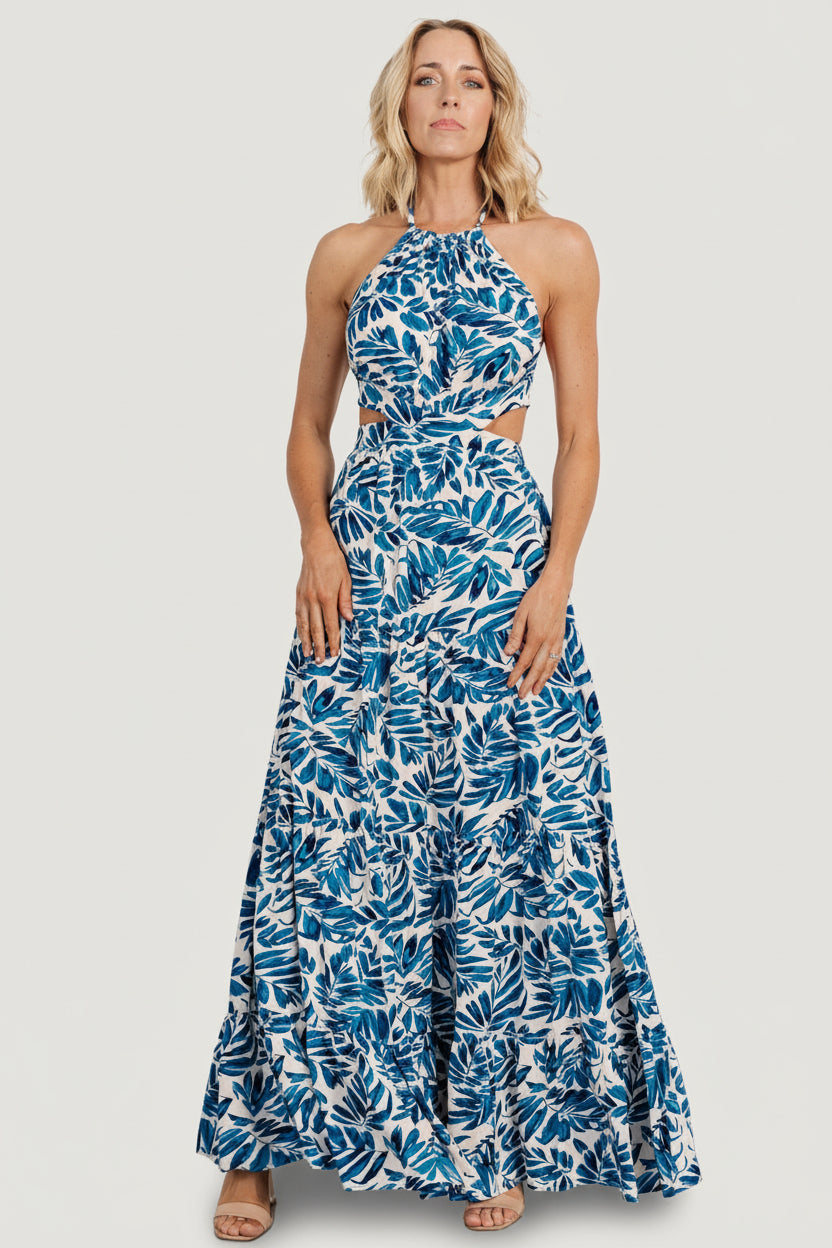 Brett Halter Maxi Dress | Baltic Born Cobalt Print