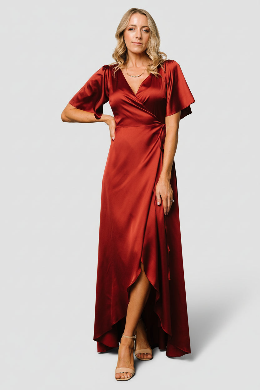 Vara Satin Maxi Wrap Dress | Baltic Born Terracotta