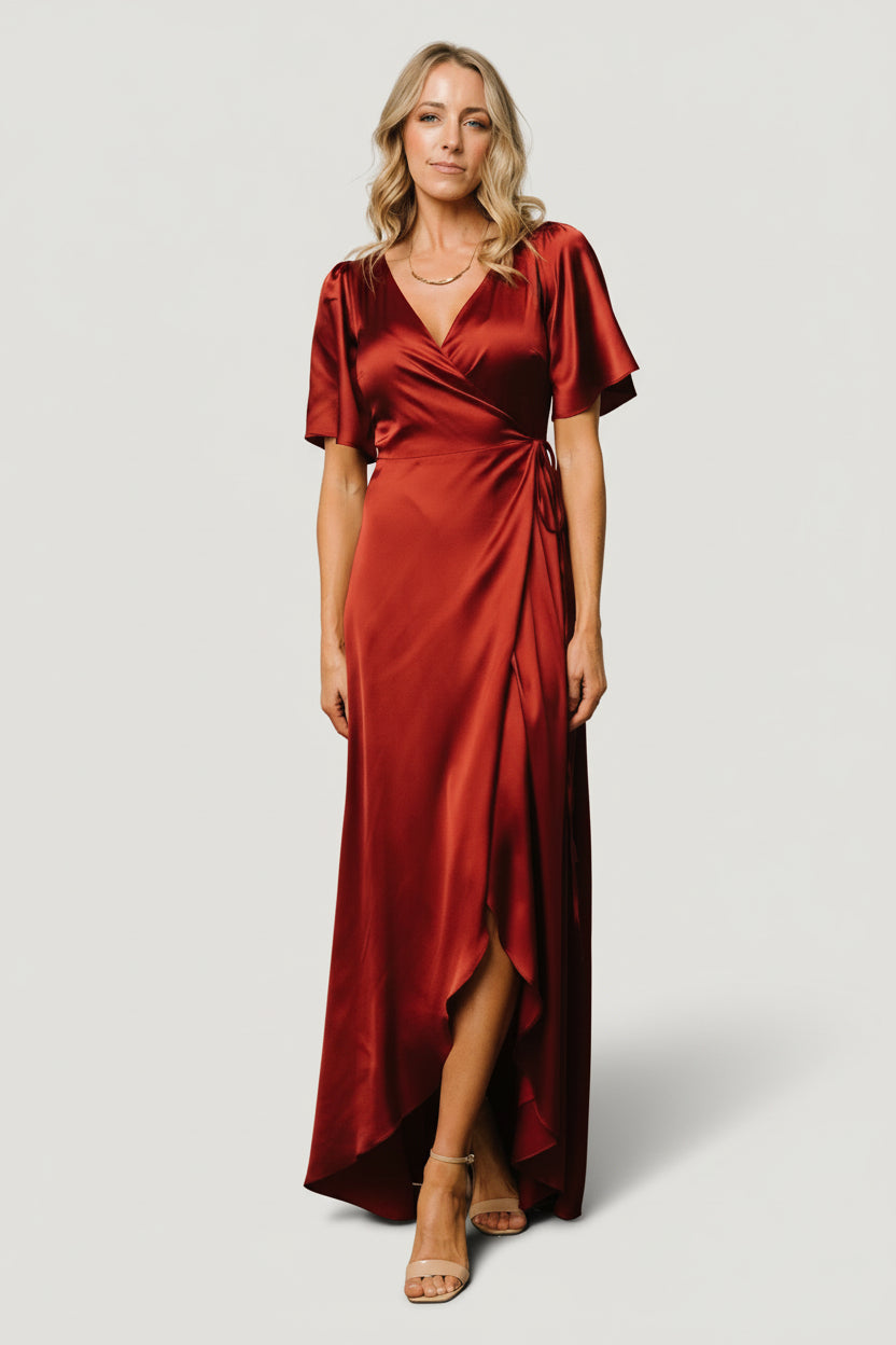 Vara Satin Maxi Wrap Dress | Baltic Born Terracotta