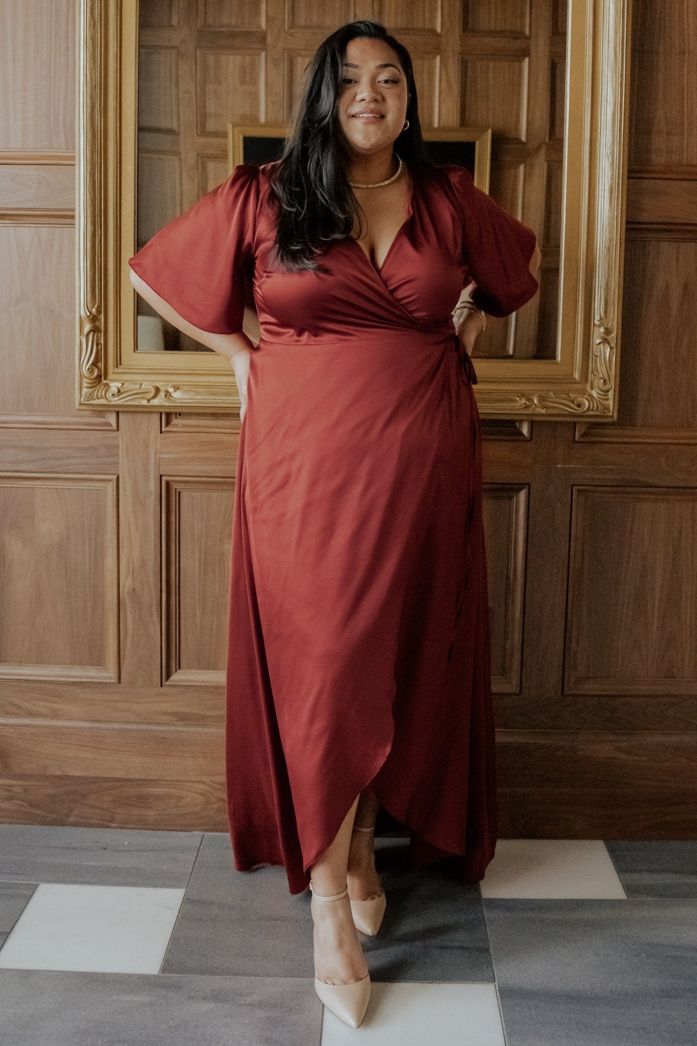 Vara Satin Maxi Wrap Dress | Baltic Born Terracotta