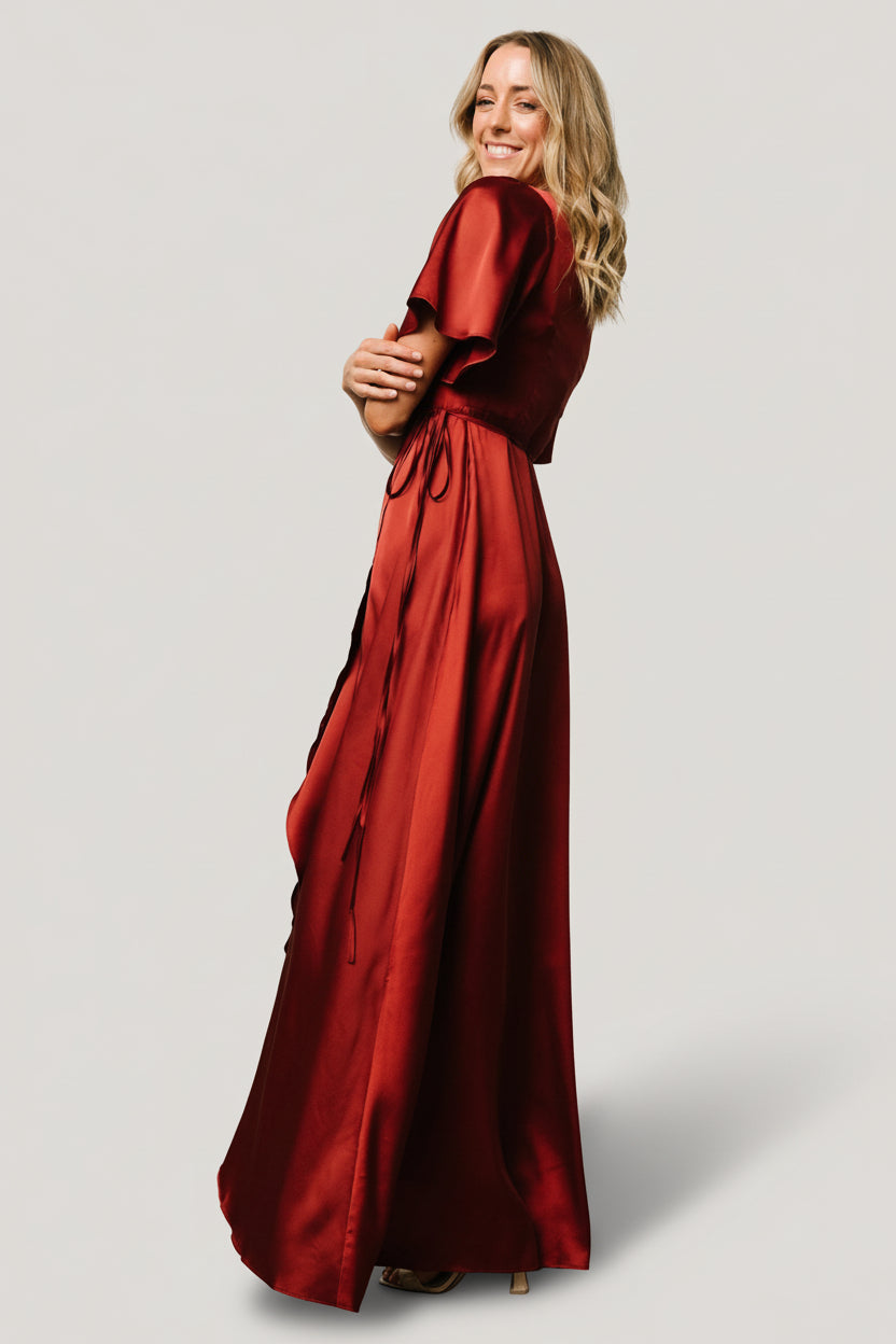 Vara Satin Maxi Wrap Dress | Baltic Born Terracotta