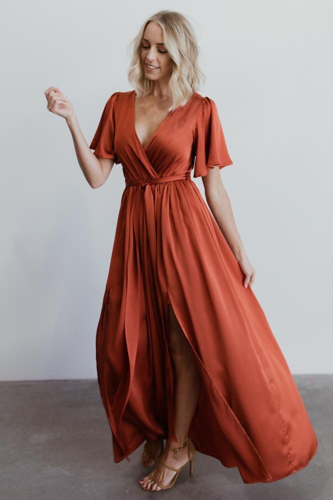 Sicily Satin Maxi Dress | Baltic Born Rust