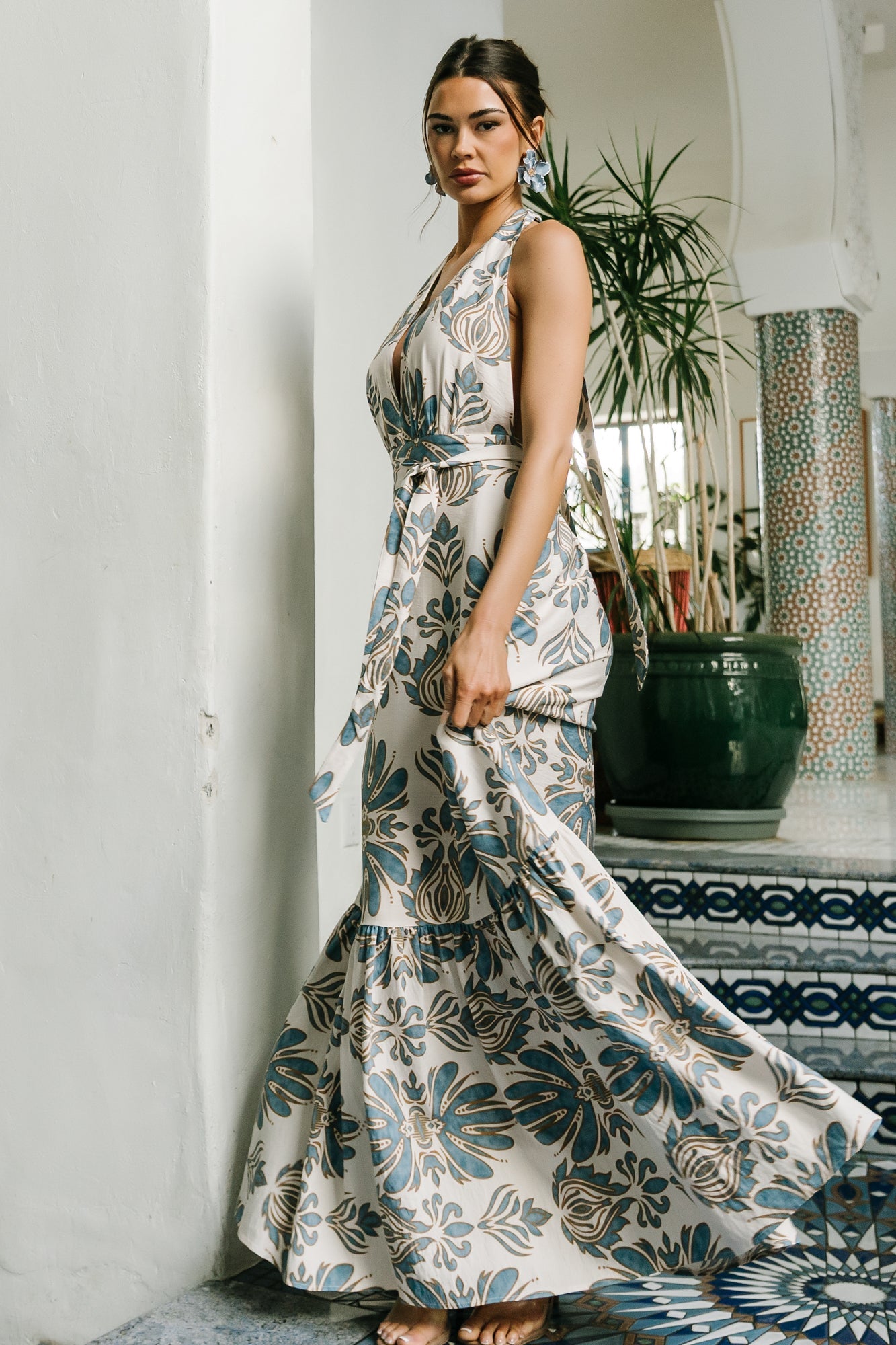 Estrella Halter Maxi Dress | Baltic Born Navy + Tan