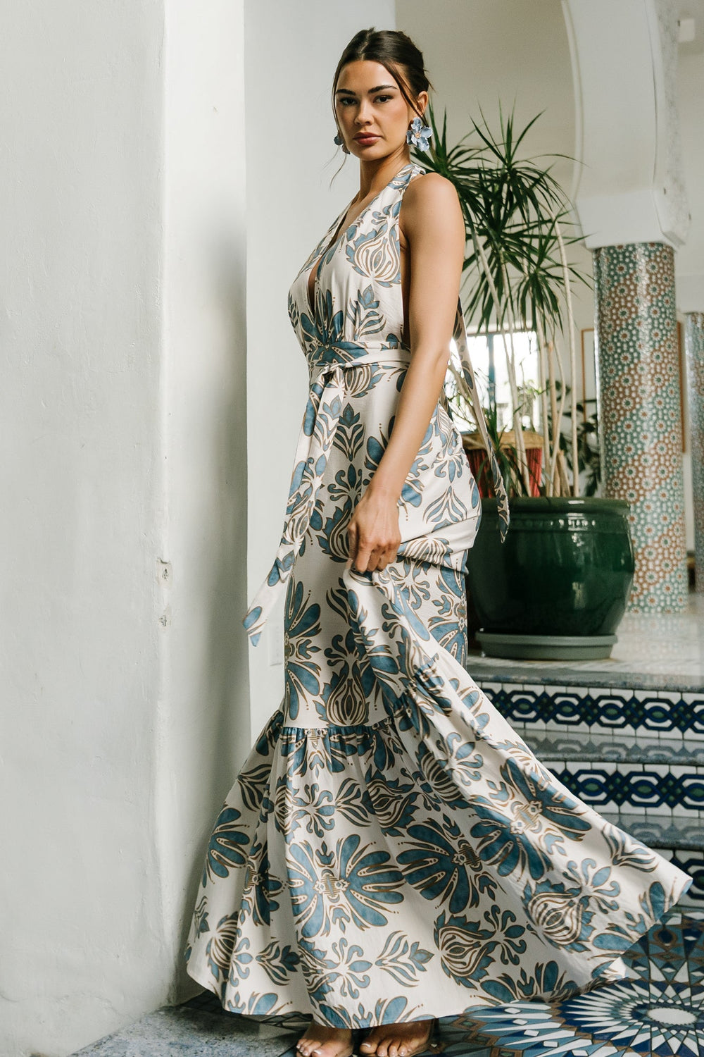 Estrella Halter Maxi Dress | Baltic Born Navy + Tan