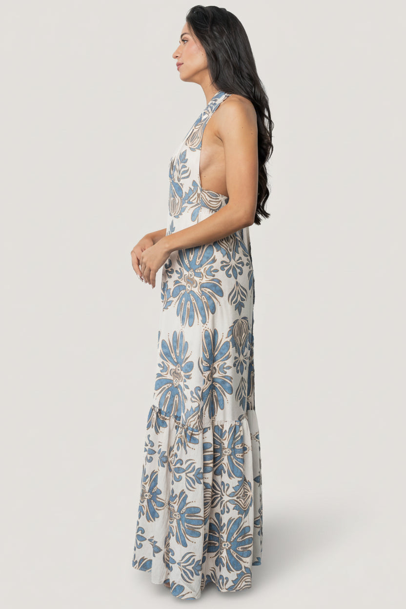 Estrella Halter Maxi Dress | Baltic Born Navy + Tan