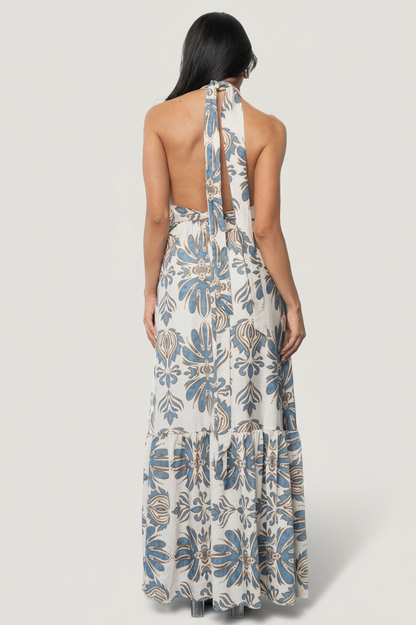 Estrella Halter Maxi Dress | Baltic Born Navy + Tan