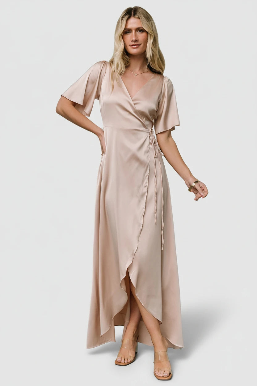 Vara Satin Maxi Wrap Dress | Baltic Born Champagne