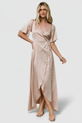 Vara Satin Maxi Wrap Dress | Baltic Born Champagne