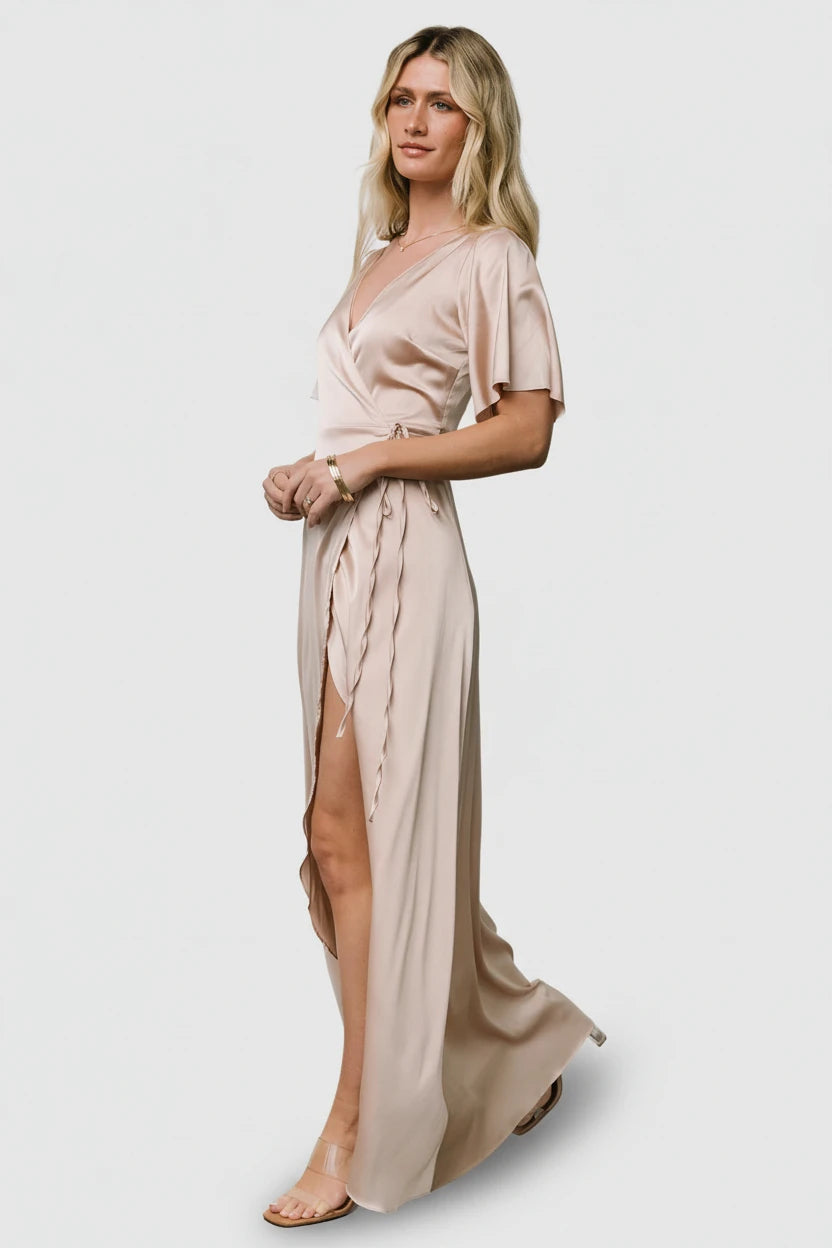 Vara Satin Maxi Wrap Dress | Baltic Born Champagne