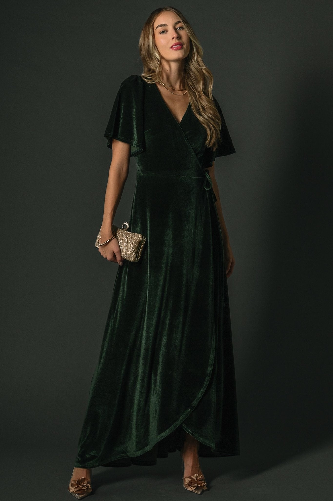 Katelyn Velvet Maxi Wrap Dress | Baltic Born Deep Green