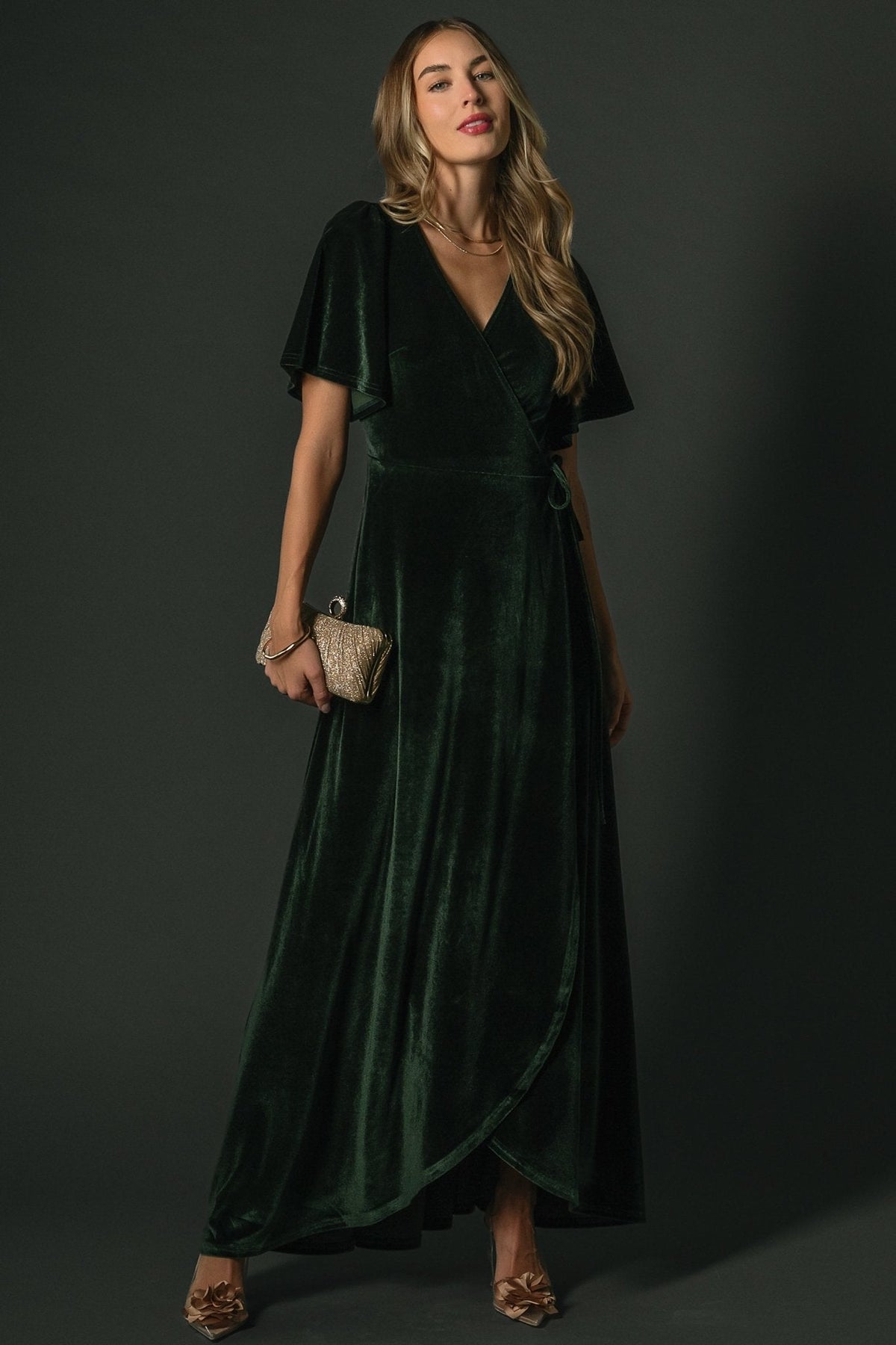 Katelyn Velvet Maxi Wrap Dress | Baltic Born Deep Green