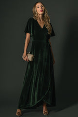 Katelyn Velvet Maxi Wrap Dress | Baltic Born Deep Green