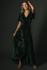 Katelyn Velvet Maxi Wrap Dress | Baltic Born Deep Green
