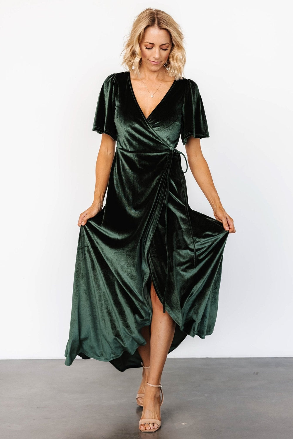 Katelyn Velvet Maxi Wrap Dress | Baltic Born Deep Green