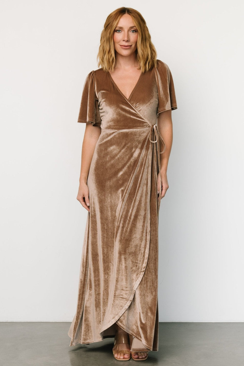 Katelyn Velvet Maxi Wrap Dress | Baltic Born Taupe