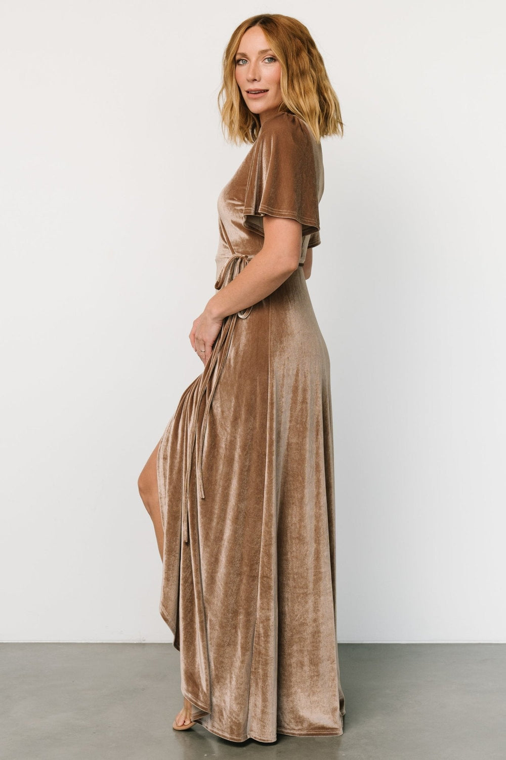 Katelyn Velvet Maxi Wrap Dress | Baltic Born Taupe