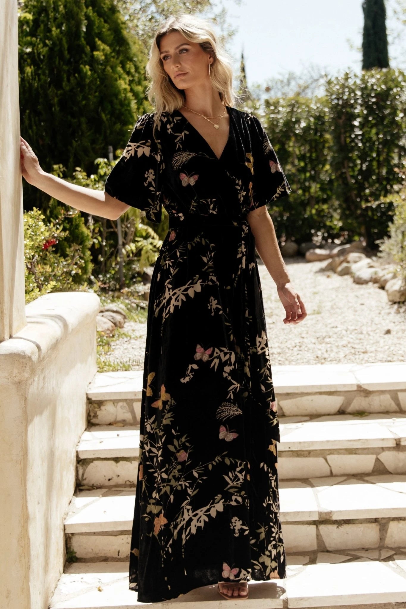 Uma Velvet Maxi Dress | Baltic Born Black Butterfly Print