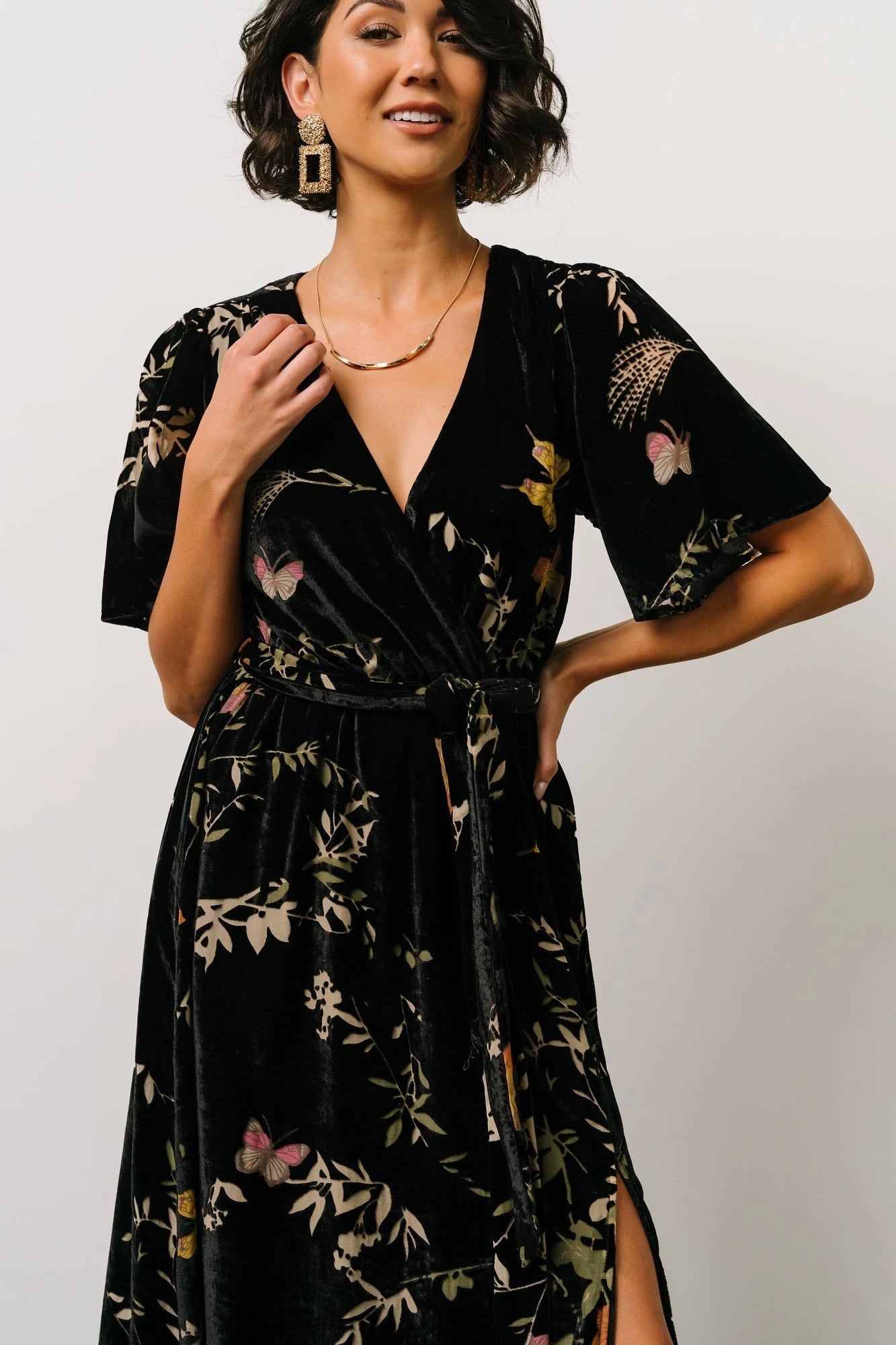Uma Velvet Maxi Dress | Baltic Born Black Butterfly Print