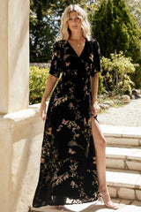 Uma Velvet Maxi Dress | Baltic Born Black Butterfly Print