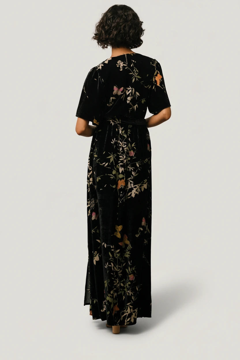Uma Velvet Maxi Dress | Baltic Born Black Butterfly Print