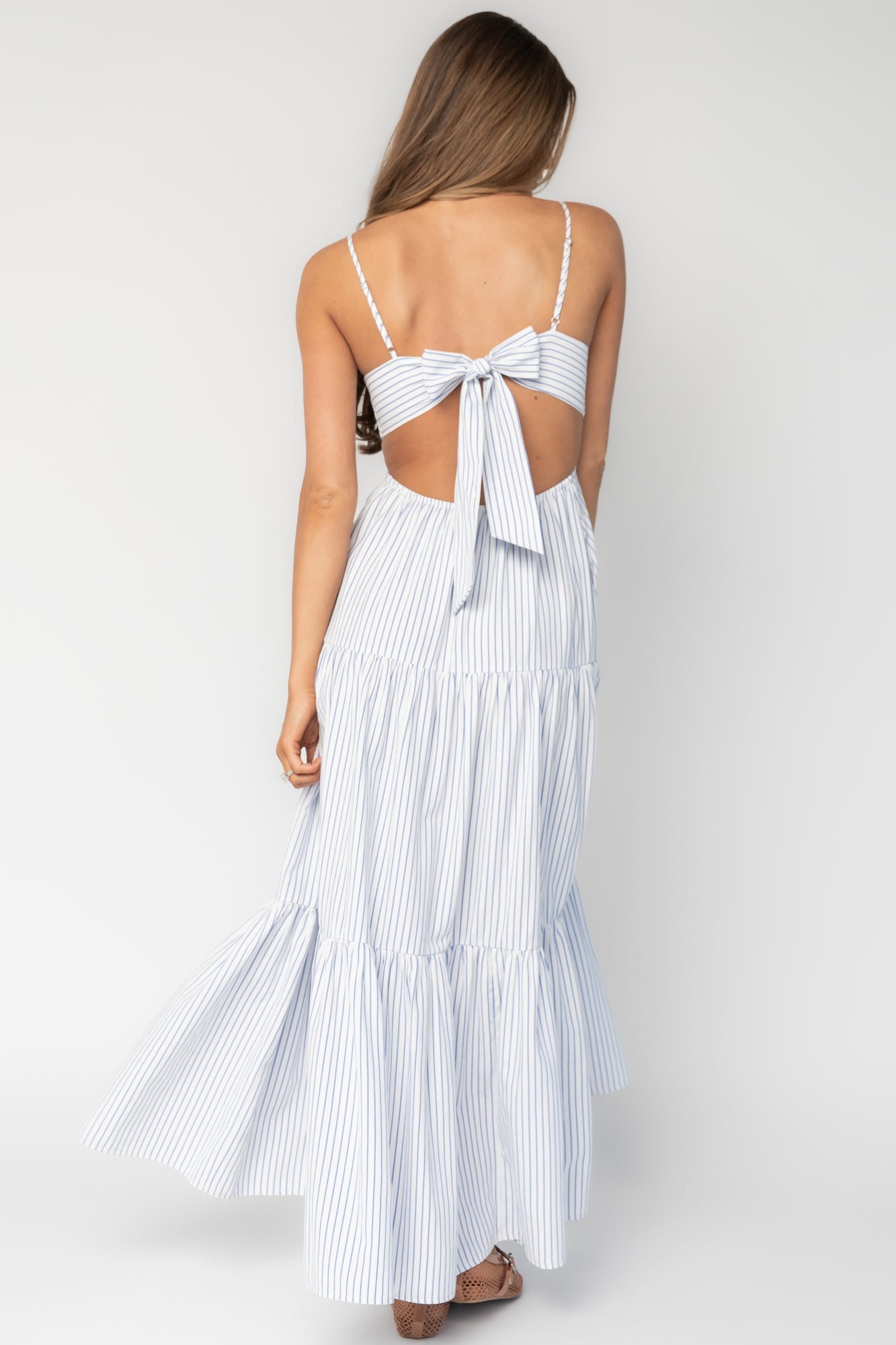 Ramos Tiered Maxi Dress | Baltic Born White + Blue Stripe