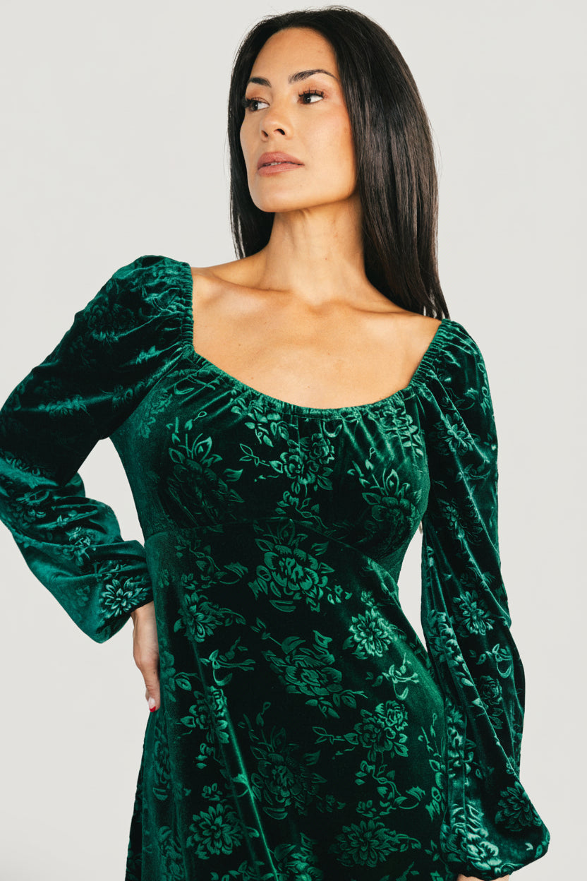 Audra Velvet Embossed Maxi Dress | Baltic Born Emerald