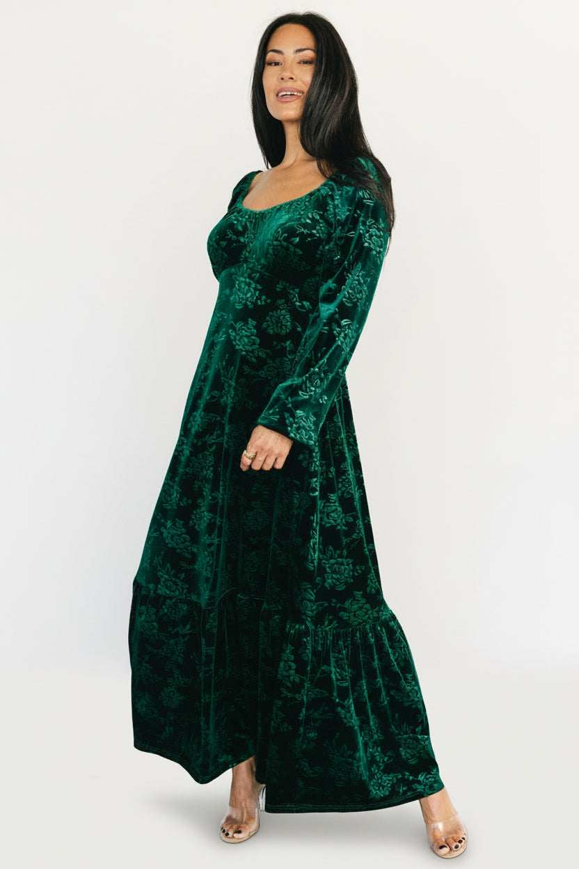 Audra Velvet Embossed Maxi Dress | Baltic Born Emerald