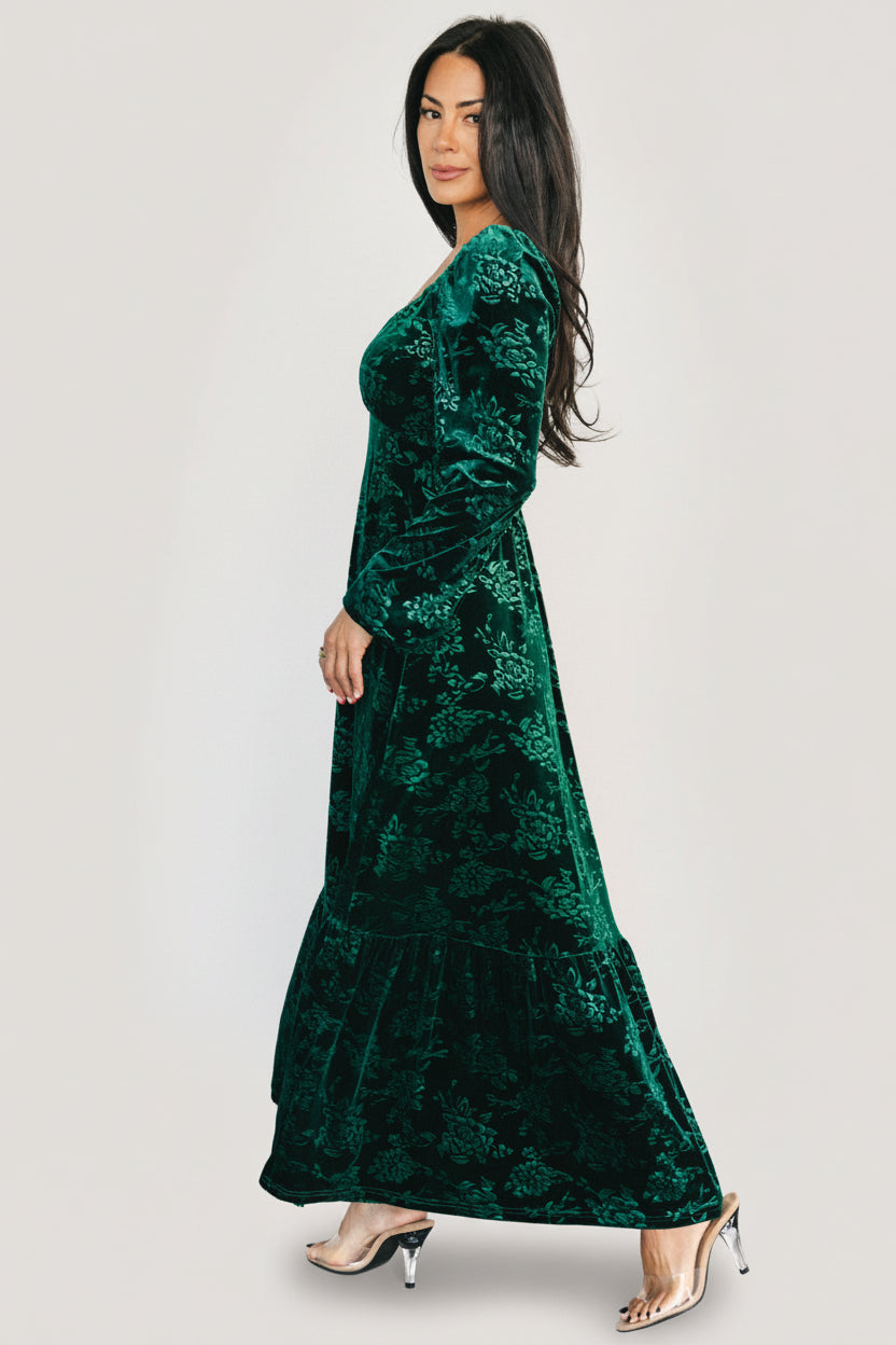 Audra Velvet Embossed Maxi Dress | Baltic Born Emerald