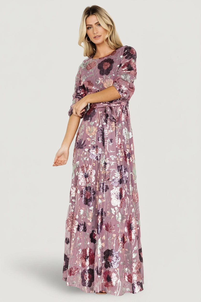 Destiny Sequin Maxi Dress | Baltic Born Lilac Floral