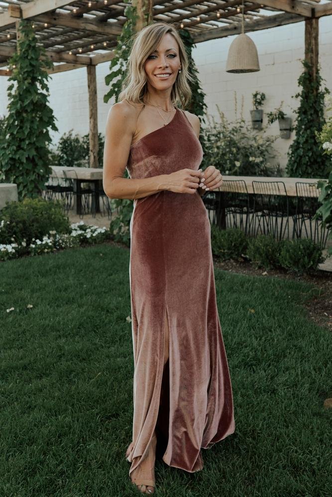 Tatiana Velvet One Shoulder Maxi Dress | Baltic Born Rose