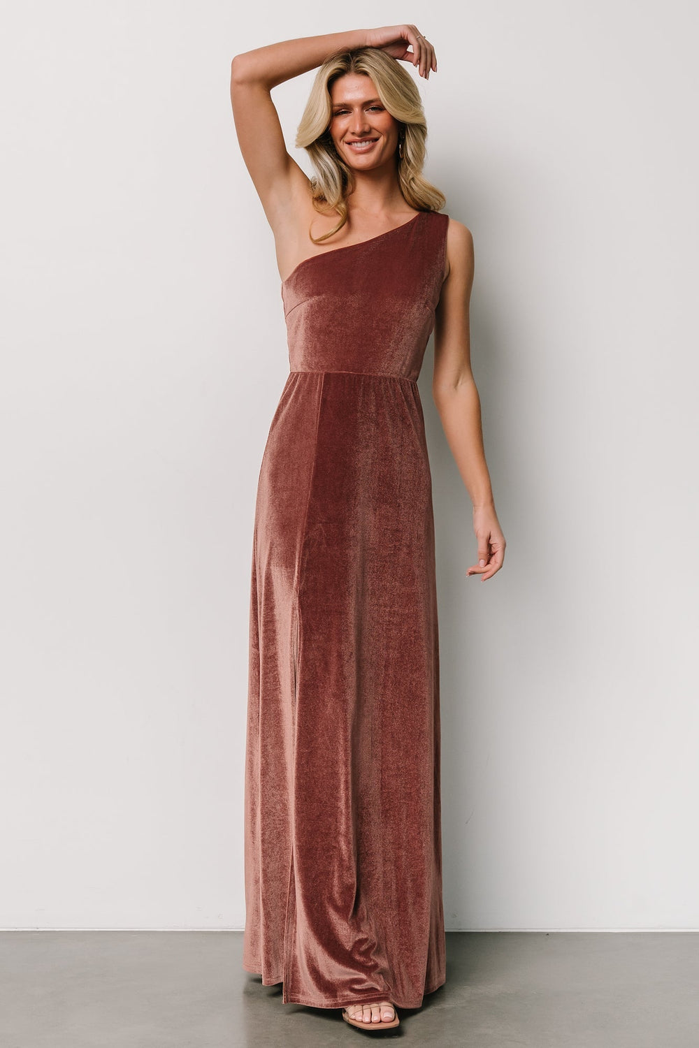 Tatiana Velvet One Shoulder Maxi Dress | Baltic Born Rose