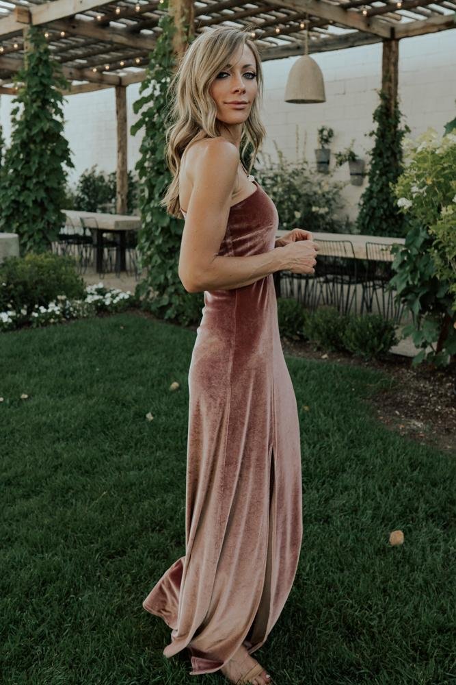Tatiana Velvet One Shoulder Maxi Dress | Baltic Born Rose